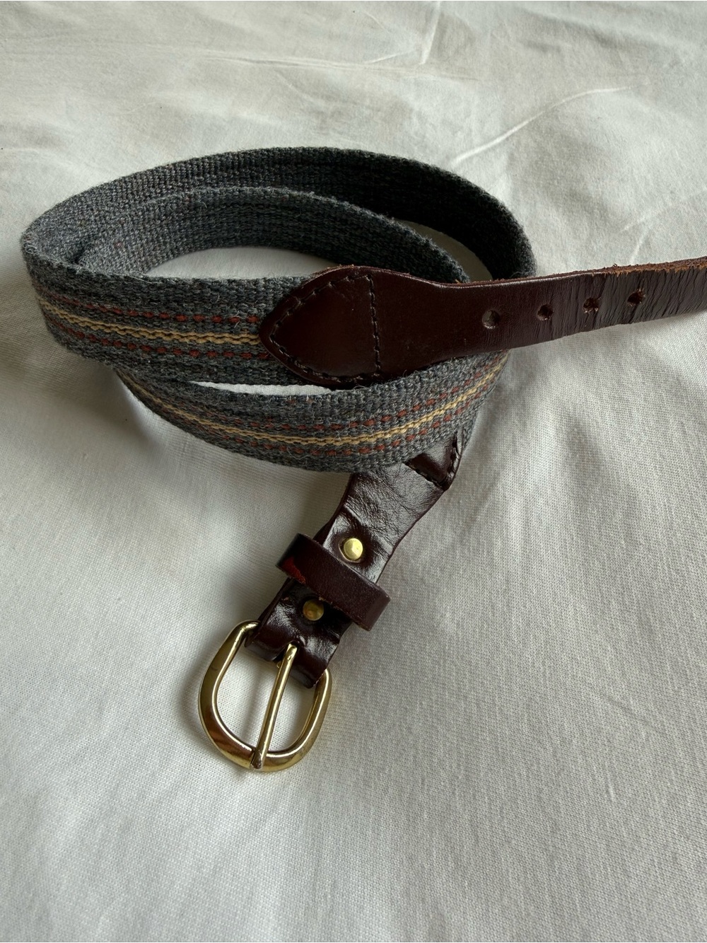 Women’s Grey Woven Belt with Brown Leather Trim